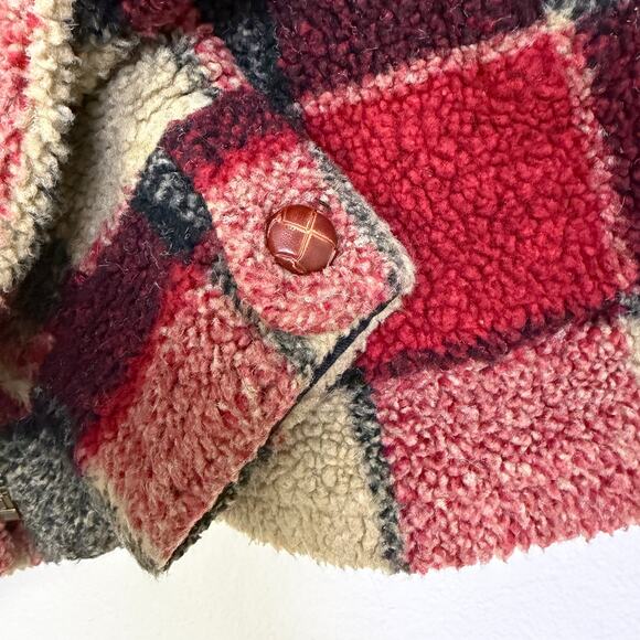 Vtg Tasha Polizzi TP Saddleblanket Fleece Jacket Womens M Red Check Southwest - Picture 6 of 12